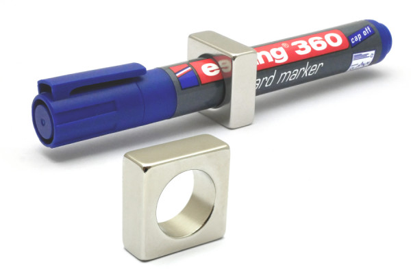 Magnetic Pen Holder, 25 x 25 x 10 mm, with 17 mm Hole, Nickel Plated