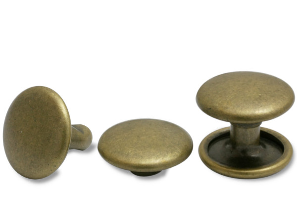 Double hollow rivets, 9 mm Ø head, closed shank, antique brass-plated