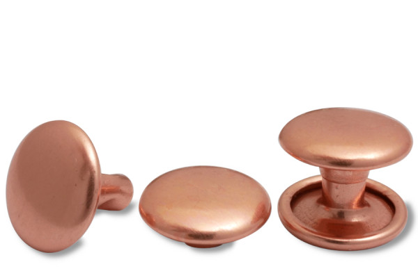 Double hollow rivets, 9 mm Ø head, closed shank, copper-plated