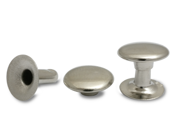 Double hollow rivets, 9 mm Ø head, open end, nickel-plated
