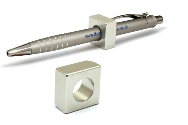 Magnetic Pen Holder, 20 x 20 x 10 mm, with 12 mm Hole, Nickel Plated