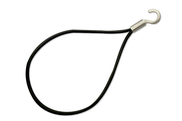 Rubber cords mounted in a teardrop shape, cable lug, open, black