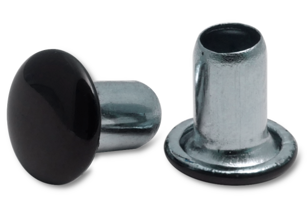 Machine rivets, 3.8 mm Ø shank, galvanised 7 mm Ø head, head painted black