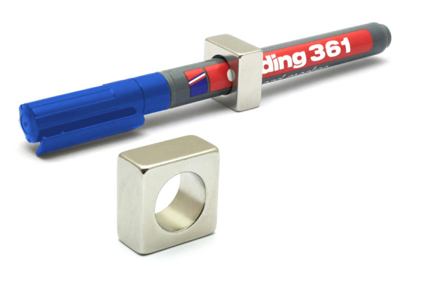 Magnetic Pen Holder, 20 x 20 x 10 mm, with 13 mm Hole, Nickel Plated
